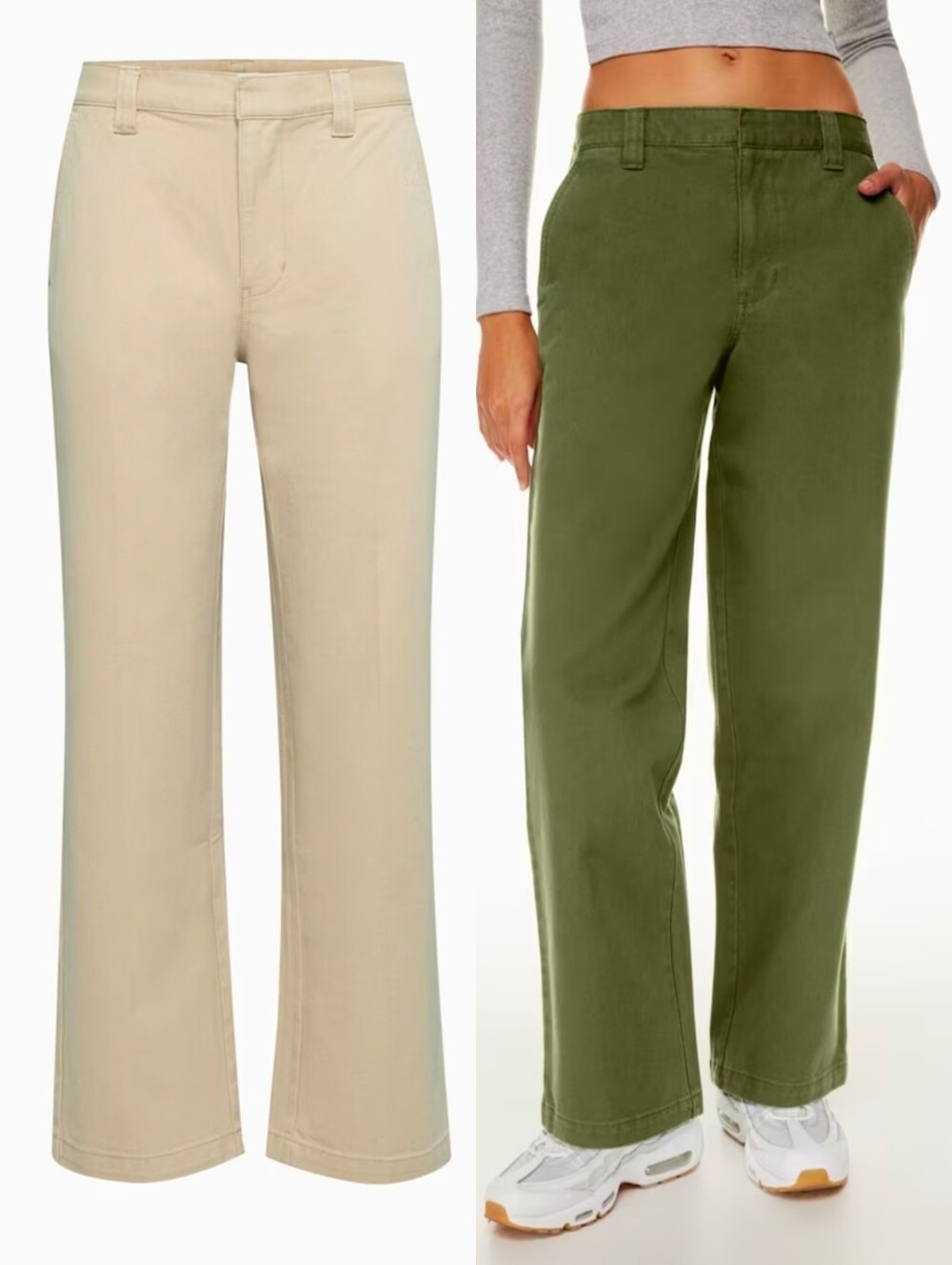 Aritzia TNA Carleton Pant Beige Mid Rise Straight Leg Twill Pants Size 4